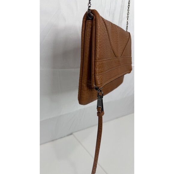 Modella Tan Faux Leather Foldover Clutch Crossbody Bag Chain Strap Purse - Picture 4 of 14